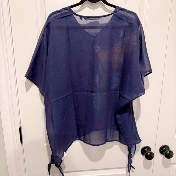 Colleen Lopez Navy Topical Vibrance Parrot Print Blouse - Picture 7 of 7